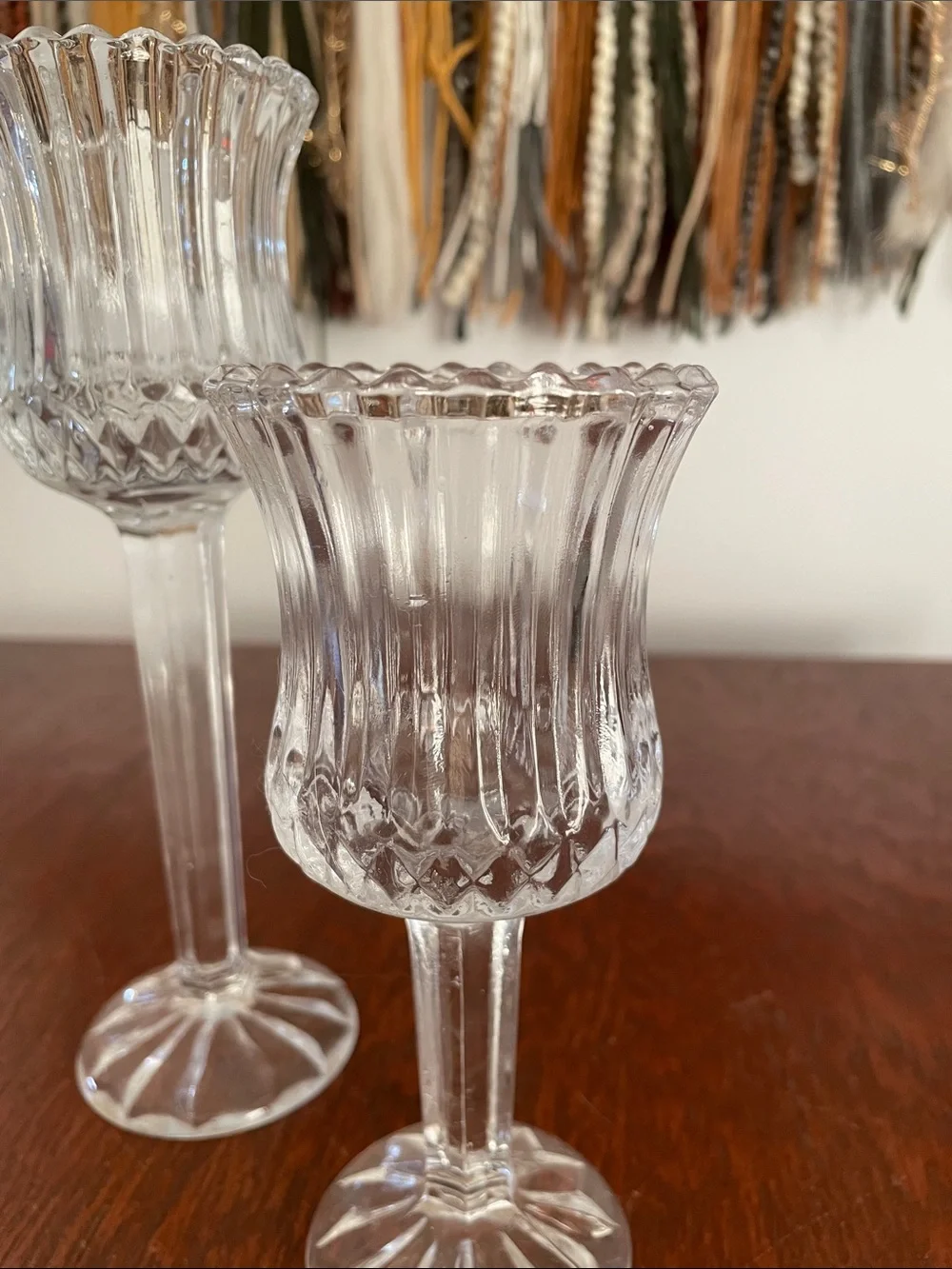 Clear Glass Ribbed Candle Holders - Pair